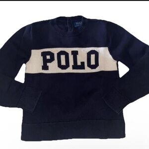 Polo Ralph Lauren navy blue white logo knit sweater Kids Sz 6 Extra